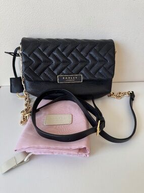 Radley London Black Quilted Bag Crossbody Bag Gold Chain Strap Medium Dust 1X